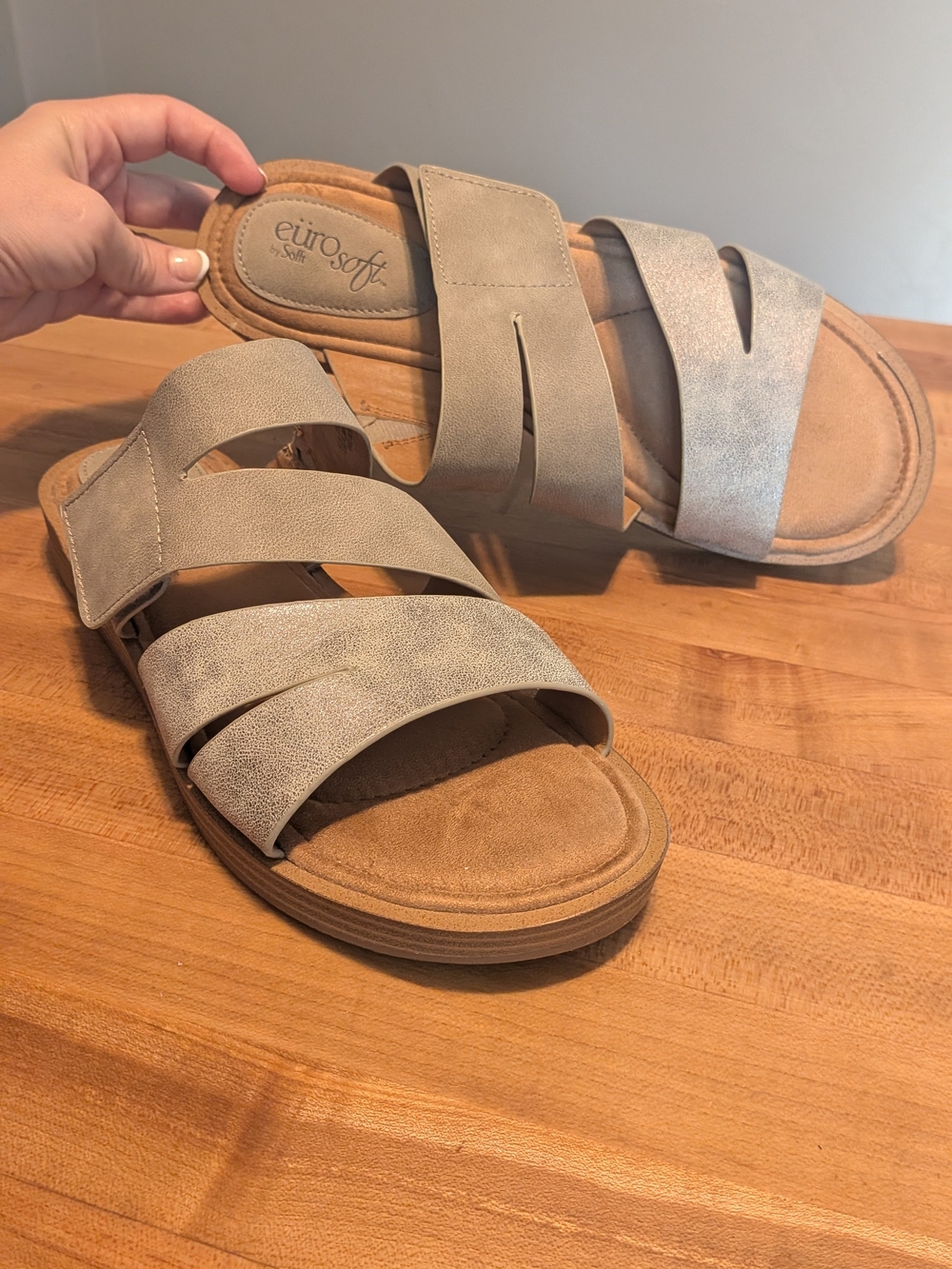 EuroSoft Nadine Silver Metallic Strappy Platform Slide Sandals Size 10M